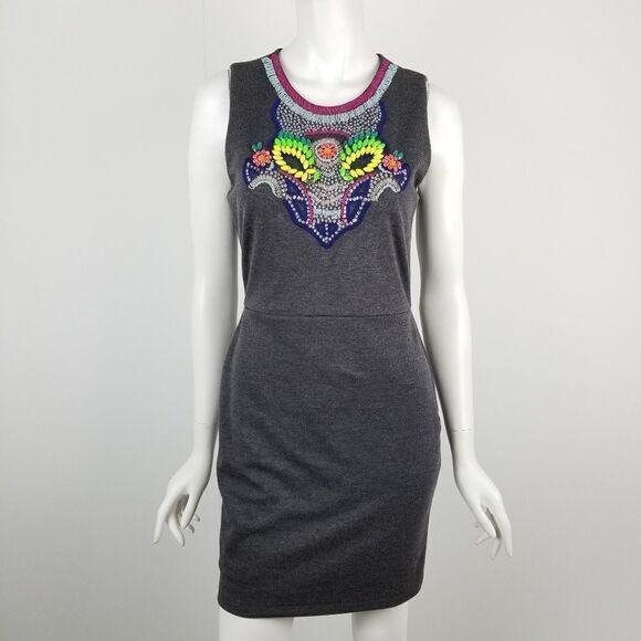 Greylin Dresses & Skirts - Greylin Gray Beaded Embelished Neckline Dress Sz M